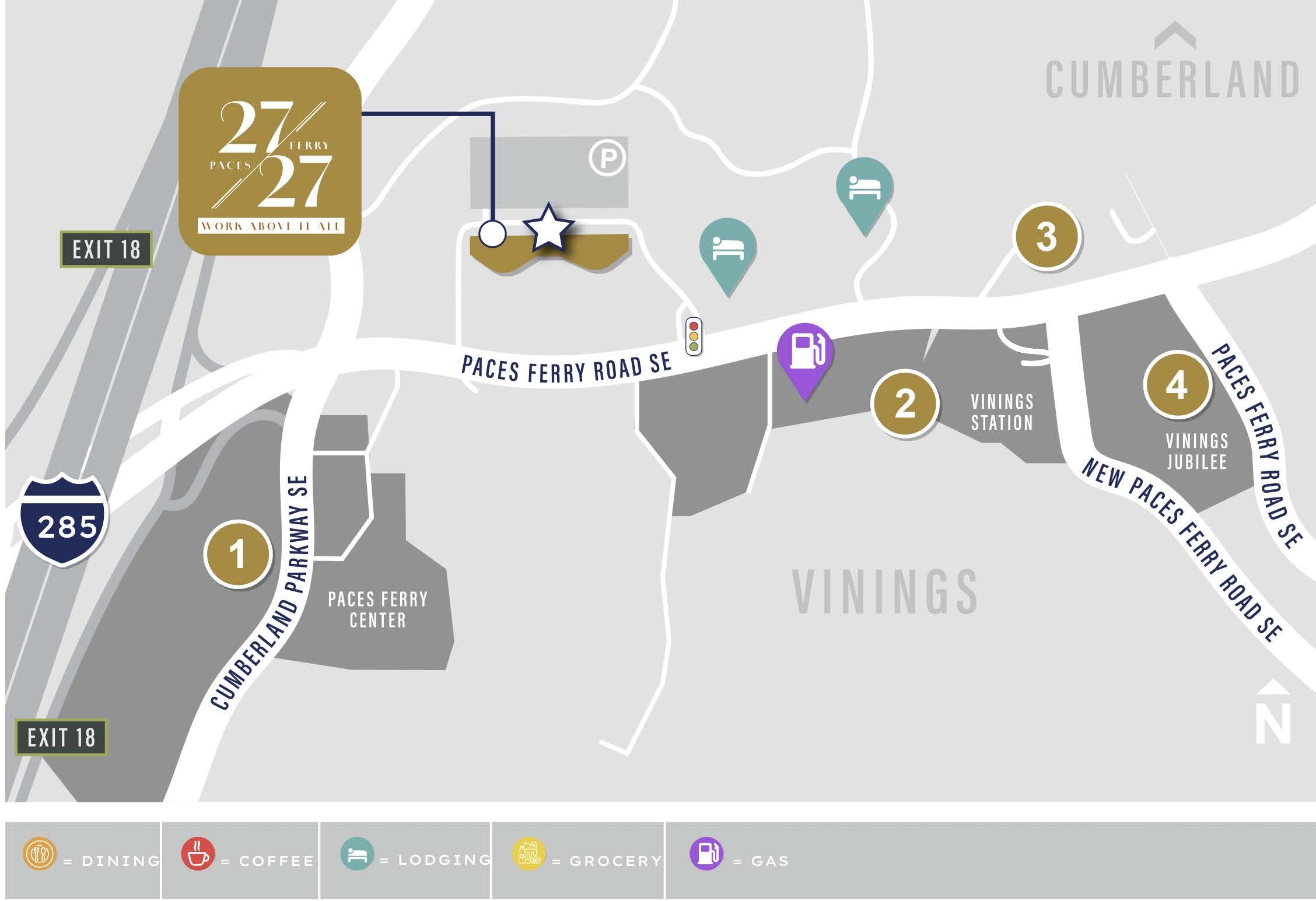 Descriptive map of businesses near 2727 paces ferry